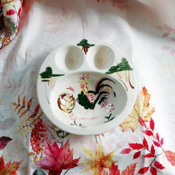 *Vintage Ceramic Rooster Hen Double Egg Bowl - Picture 1 of 7